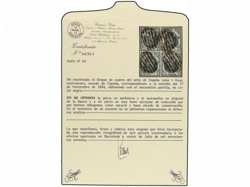 ° ESPAÑA. Ed. 34. 1 real azul. Bloque de cuatro. Muy bonito 