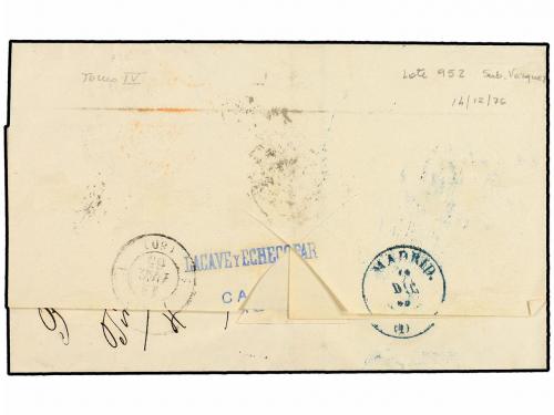 ✉ ESPAÑA. Ed. 76 (2). 1865. CÁDIZ a PARÍS. 12 cuartos azul y