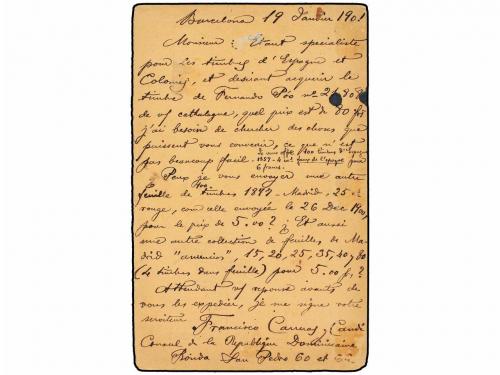 ✉ ESPAÑA ENTEROS POSTALES. 1901. BARCELONA a PARÍS. Entero P