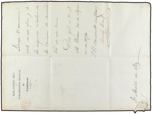 ✉ ESPAÑA. 1874. ELVETEA a OIZ. En el interior DIOS PATRIA RE