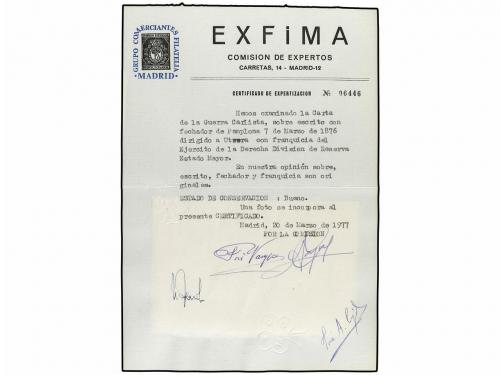 ✉ ESPAÑA. 1876. PAMPLONA a UTRERA. Franquicia EJERCITO DE LA