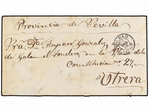 ✉ ESPAÑA. 1876. BILBAO a UTRERA. Al dorso franquicia EJERCIT