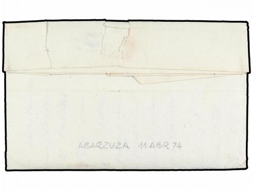 ✉ ESPAÑA. 1874. ABARZUZA a OLEIZA. Franquicia REAL JUNTA GUB