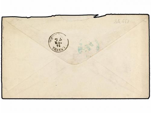 ✉ ESPAÑA. 1874. MARQUINA a BAYONA. Fechador MARQUINA/BILBAO 