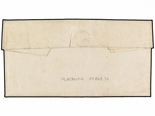 ✉ ESPAÑA. 1874. PLACENCIA a IDIAZABAL. Fechador VERGARA/SN. 