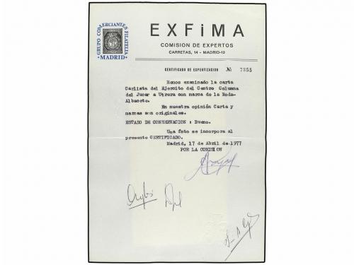 ✉ ESPAÑA. 1875. LA RODA (Albacete) a UTRERA. Franquicia EJER