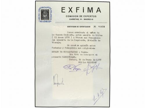 ✉ ESPAÑA. 1876. BILBAO a UTRERA. Franquicia EJERCITO DE LA I