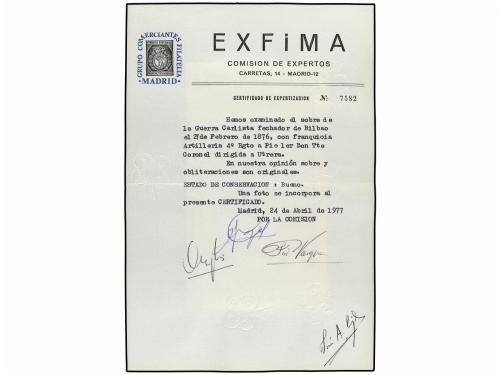 ✉ ESPAÑA. 1876. BILBAO a UTRERA. Franquicia ARTILLERIA 4º RE