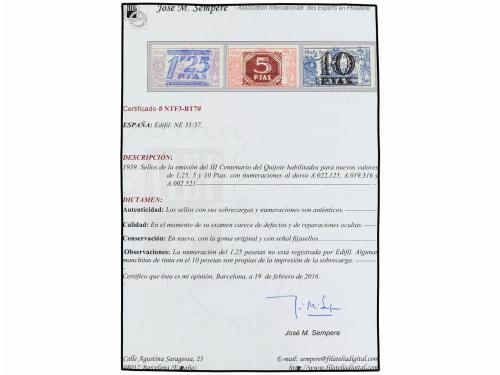 * ESPAÑA. Ed. NE 35/37. NO EMITIDA. Serie completa, centraje