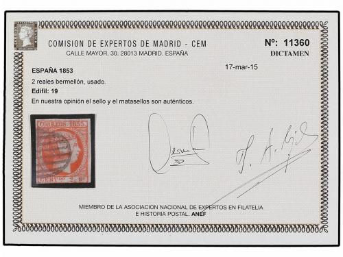 ° ESPAÑA. Ed. 19. 2 reales bermellón, márgenes completos (el