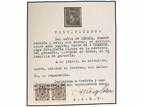 (*) ESPAÑA. Ed. NE 2. NO EMITIDO. 4 cuartos azul, parte supe