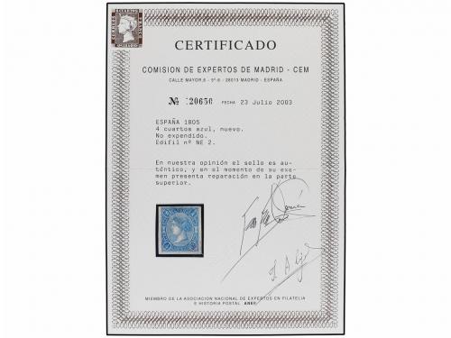 (*) ESPAÑA. Ed. NE 2. NO EMITIDO. 4 cuartos azul, parte supe