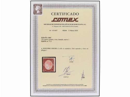 * ESPAÑA. Ed. 77. 19 cuartos castaño y rosa. Ejemplar de cen