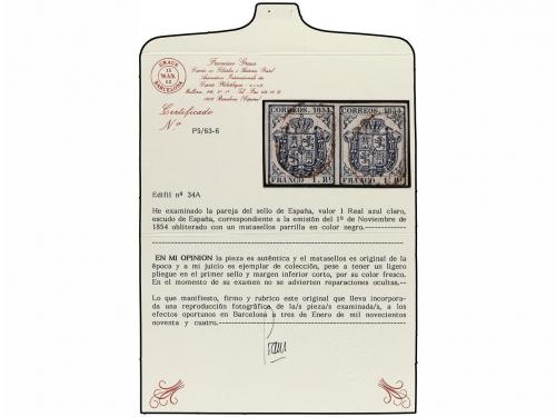 ° ESPAÑA. Ed. 34A. 1 real azul claro. Pareja horizontal, mar