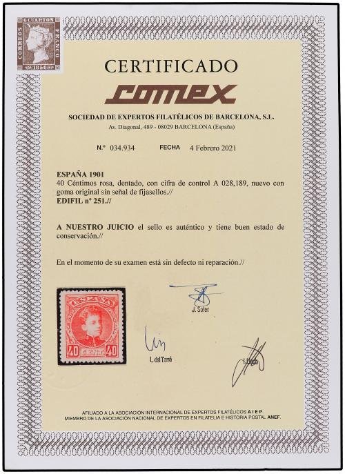 ** ESPAÑA. Ed. 251. 40 cts. rosa. Márgenes enormes y centraj