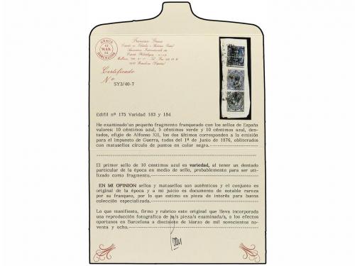 Δ ESPAÑA. Ed. 175, 183, 184. 10 cts. azul DENTADO HORIZONTAL