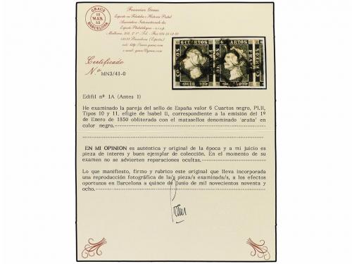 ° ESPAÑA. Ed. 1 y 1A. 6 cuartos. Cuatro sellos y una pareja.