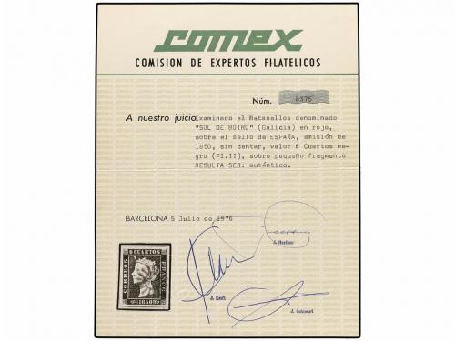 Δ ESPAÑA. Ed. 1A. 6 cuartos negro, pl. II posición 16. Matas