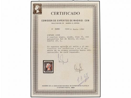 Δ ESPAÑA. Ed. 1A. 6 cuartos negro, pl. II posición 16. Matas