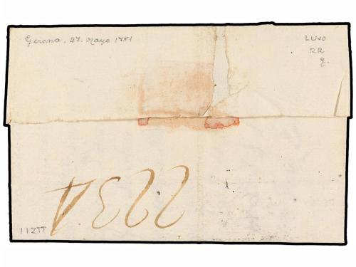 ✉ ESPAÑA: PREFILATELIA. 1751. GERONA a BARCELONA. Marca GERO