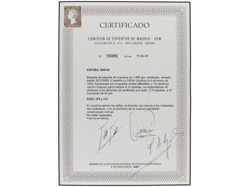 ✉ ESPAÑA. Ed. 279, 313. 1923. Etiqueta de Paquete Postal cir