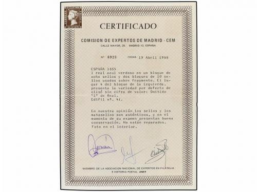 ° ESPAÑA. Ed. 41 (28). 1 real azul. Bloque de ocho más dos b