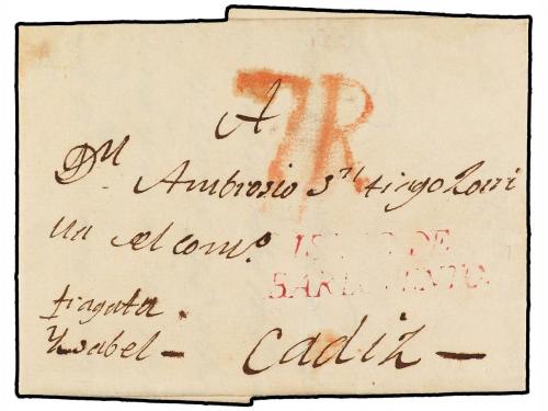 ✉ CUBA. 1809. HABANA a CÁDIZ. Marca ISLAS DE BARLOVENTO en r