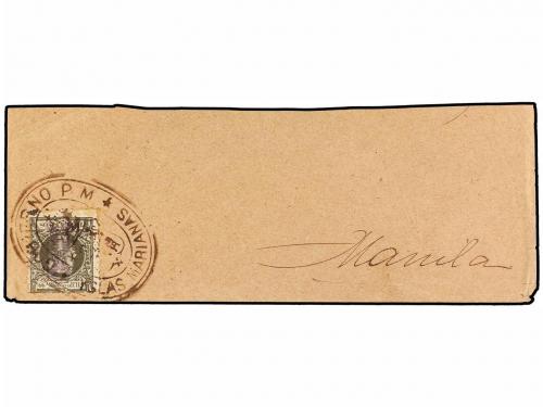 ✉ MARIANAS. Ed. 6. 15 ctvos. oliva, sobre fragmento, mat. ov