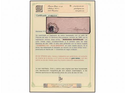 ✉ MARIANAS. Ed. 6. 15 ctvos. oliva, sobre fragmento, mat. ov