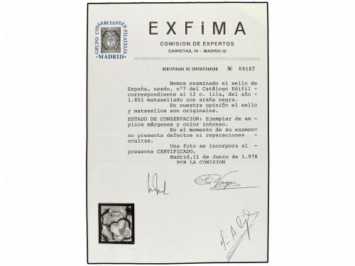 ° ESPAÑA. Ed. 2 y 7. 12 cuartos lila. Dos sellos. Cert. EXFI