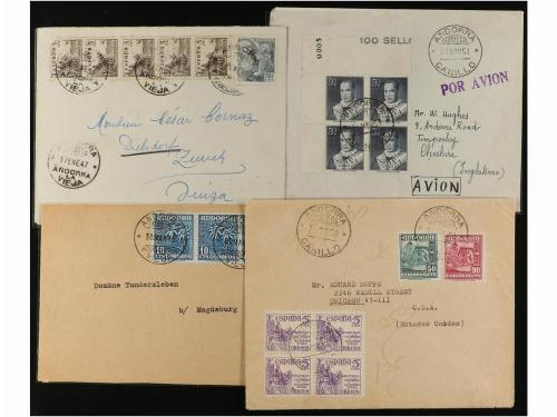 ✉ ANDORRA. 1945-56. Conjunto de 12 cartas o tarjetas con div