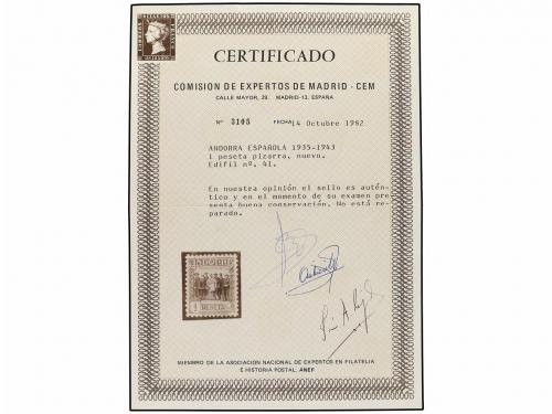 ** ANDORRA. Ed. 41. 1 pta. negro. Excelente centraje. LUJO. 