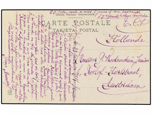 ✉ ANDORRA. 1913. SOLDEO a HOLANDA. Tarjeta postal con sello 