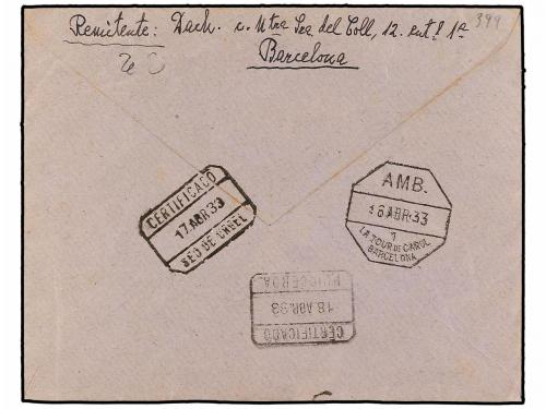 ✉ ANDORRA. Ed. 15/24, 27 (2). 1933. ANDORRA a BARCELONA. Esp