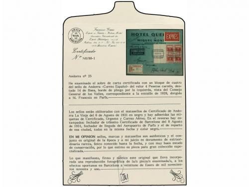 ✉ ANDORRA. Ed. 25 (4). 1931. ANDORRA a PARÍS. 4 pts. lila ro