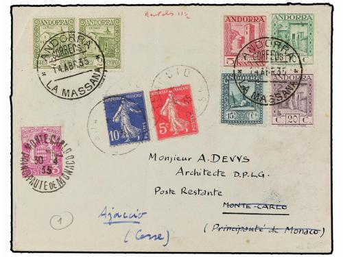 ✉ ANDORRA. Ed. 15d (2), 16d/19d. 1935. LA MASSANA a MONTECAR
