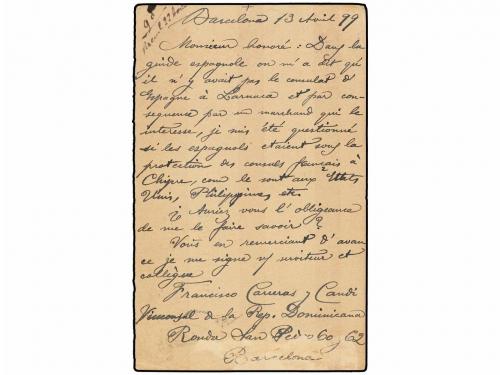 ✉ ESPAÑA. Ed. 30. 1899. BARCELONA a LÁRNACA (Chipre). Entero
