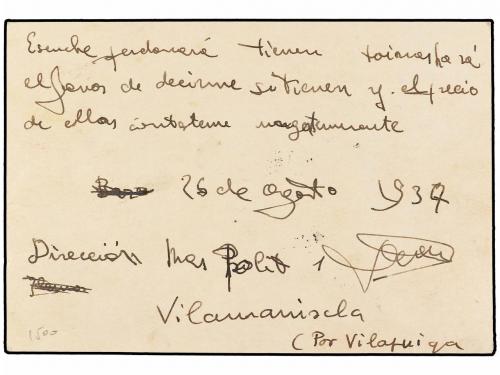 ✉ ESPAÑA. Ed. 77. 1937 (26 Julio). VILLAMANISCLE (Gerona) a 