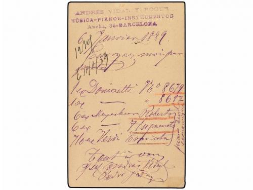 ✉ ESPAÑA. Ed. 13. 1889. BARCELONA a MILÁN. 5 cts. verde con 