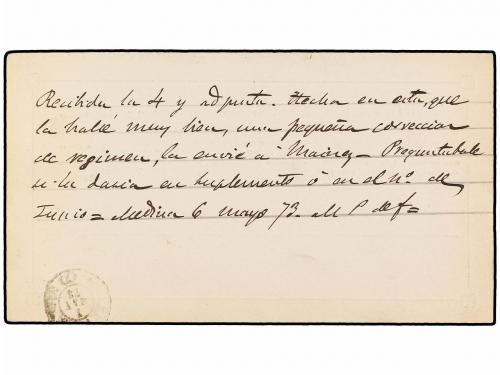 ✉ ESPAÑA. 1873. MEDINA SIDONIA a SEVILLA. Tarjeta Postal Pro