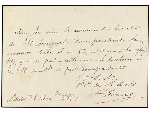 ✉ ESPAÑA. 1873. MADRID a ZARAGOZA. Tarjeta Postal Precursora