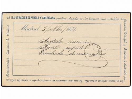 ✉ ESPAÑA. 1871 (5 Noviembre). MADRID a BARCELONA. Tarjeta Po