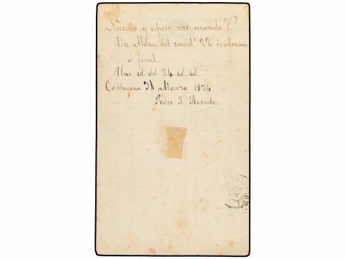 ✉ ESPAÑA. 1874. CARTAGENA a BARCELONA. Tarjeta Postal Precur