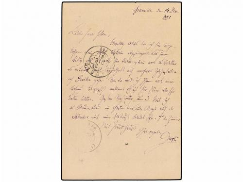 ✉ ESPAÑA. Ed. 8A. 1881. GRANADA a MADRID. 5 cts. gris con fr