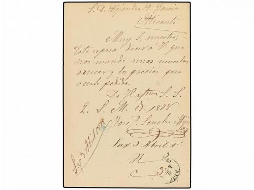 ✉ ESPAÑA. Ed. 8. 1878. SAX a ALICANTE. 5 cts. azul y sello d