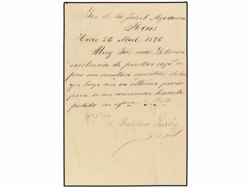 ✉ ESPAÑA. Ed. 8. 1876. HARO a REUS. 5 cts. azul, mat. A de H