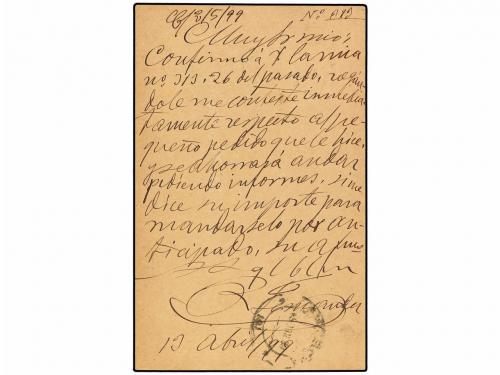 ✉ ESPAÑA. Ed. 34. 1889. ZAMORA a BARCELONA. 5 cts. verde con