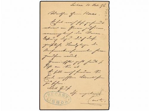 ✉ ESPAÑA. Ed. 35v. 1896. LISBOA a MADRID. 5 cts. verde. Ente