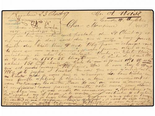 ✉ ESPAÑA. Ed. 31. 1897. BARCELONA a LONDRES. 10 cts. carmín 