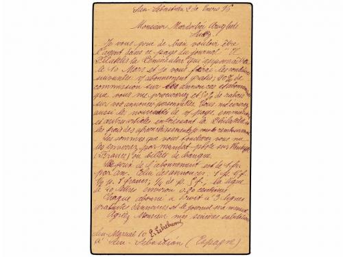 ✉ ESPAÑA. Ed. 29. 1896. SAN SEBASTIÁN a SUEZ (Egipto). 10 ce